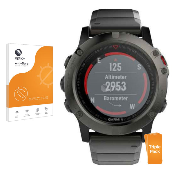 3pk Optic+ Anti-Glare Screen Protectors for Garmin fenix 5X (51 mm)