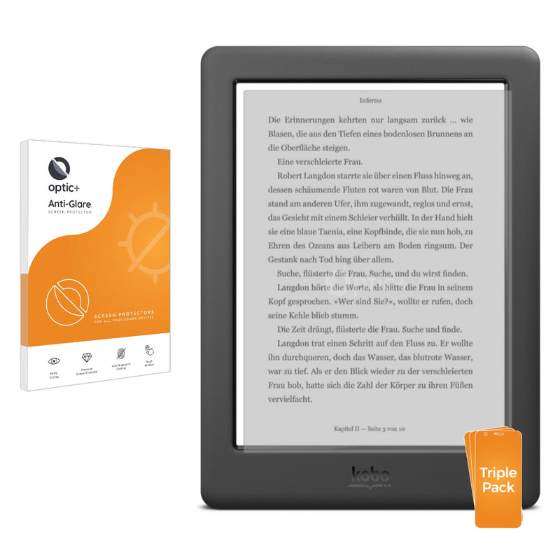 3pk Optic+ Anti-Glare Screen Protectors for Kobo Glo HD