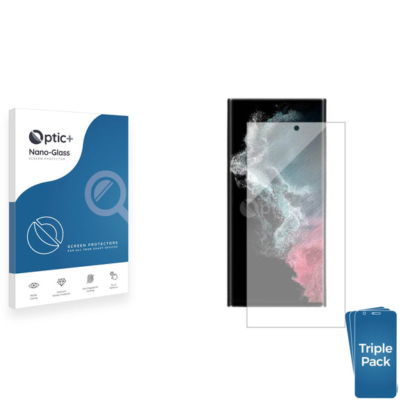 3pk Optic+ Nano Glass Screen Protectors for Samsung Galaxy S22 Ultra 5G Enterprise Edition