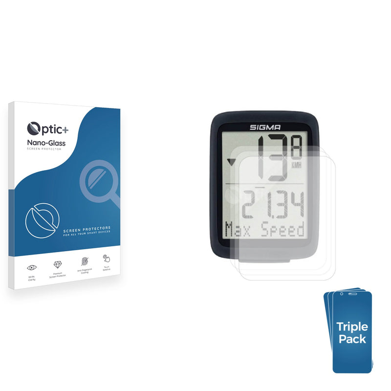 3-pack of Nano Glass screen protectors for Sigma BC 10.0 WR