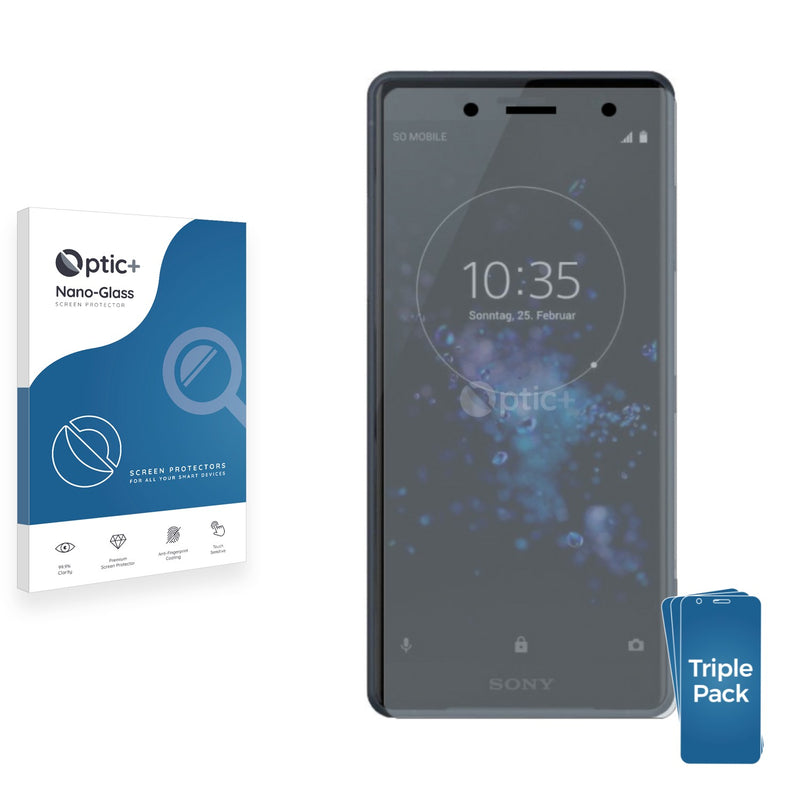 3pk Optic+ Nano Glass Screen Protectors for Sony Xperia XZ2 Compact