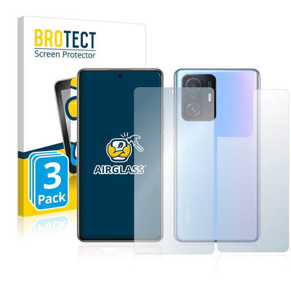 3x BROTECT AirGlass Glass Screen Protector for Xiaomi 11T Pro (Front + Back)